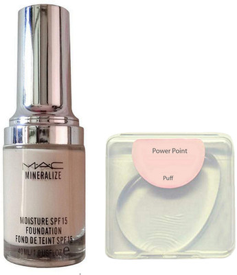 

power point silicon puff, mac mineralize moisture spf 15 foundation(Set of 2)