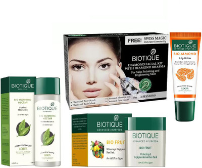 

BIOTIQUE BIO Morning Nectar Flawless Skin Lotion, Bio Diamond Facial Kit, Bio Fruit Face Pack , LIP CARE(Set of 4)