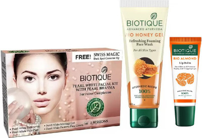 

BIOTIQUE BIO Pearl White Facial Kit, Bio Honey Gel Refreshing Foaming Face Wash , LIP CARE(Set of 3)