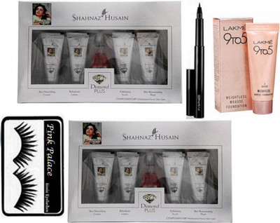 

pink palace Eyelashes, Diamond Facial Kit (set of 2) with pen eyeliner ,Weightless Mousse Foundation(Set of 5)