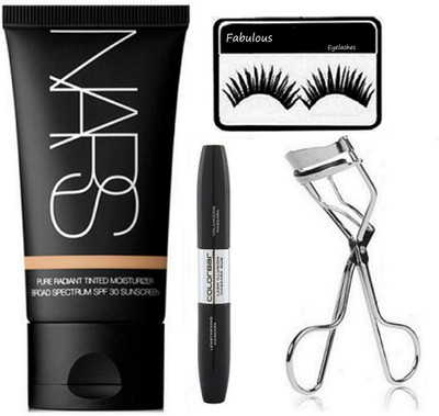 

fabulous Eyelashes, EyeCurler, Colorbar Mascara & Nars Riadence Foundation(Set of 4)