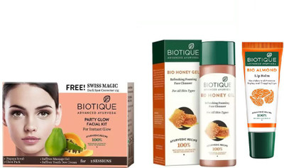 

BIOTIQUE BIO Party Glow Facial Kit, Bio Honey Gel Refreshing Foaming Face Cleanser For All Skin Types , LIP BALM(Set of 3)