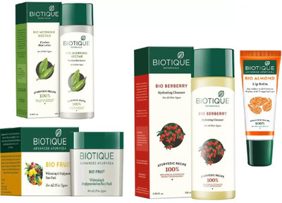 

BIOTIQUE BIO Morning Nectar Flawless Skin Lotion, Bio Fruit Face Pack, Bio Berberry Hydrating Cleanser , LIP CARE(Set of 4)
