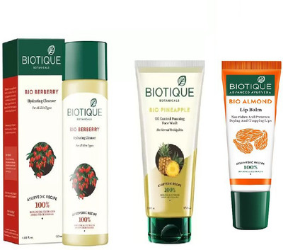 

BIOTIQUE BIO Berberry Hydrating Cleanser, Bio Pineapple Oil Control Foaming Face wash, LIP CARE(Set of 3)