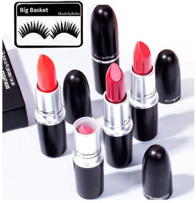

big basket Eyelashes With Long Lasting Matte Finish Lipstick Mac (Set of 4)(Set of 5)