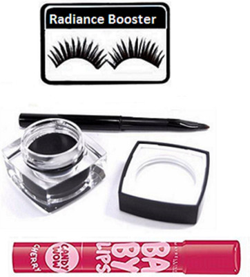 

radiance booster Eyelashes & Mac Fluidline Gel Eyeliner & Maybelline Baby Lip Balm(Set of 3)