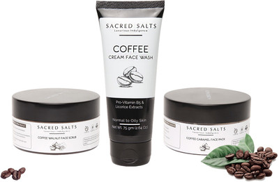 

Sacred Salts Coffee Face Pack, Face Scrub & Face Wash | Deep Cleasing & Natural Glow | 100% Organic for Men & Women | Combo Pack - Set of 3(Set of 3)