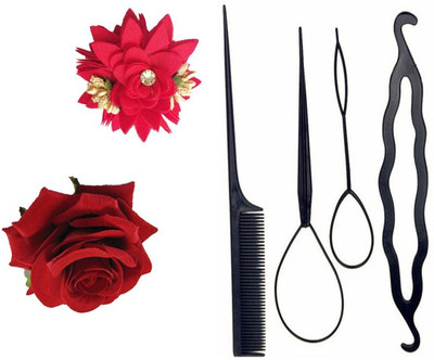 

JAMPAK pink & Rose with Diykit. These flowers Hair Clips is used for different hairstyles(Set of 6)