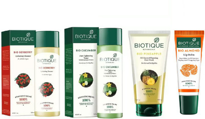 

BIOTIQUE BIO Berberry Hydrating Cleanser, Bio Cucumber Pore Tightening Toner, Bio Pineapple Oil Control Foaming Face wash , LIP BALM(Set of 4)