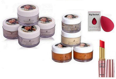 

big basket Sponge Puff & Facial kit gold & Diamond of Shanhaz Husain & 9to5 Matte Lipstick(Set of 4)