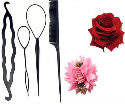 JAGTEK Fabric Rose Flower Hair Clip For Women with diy kit /rose clip(Set of 6)