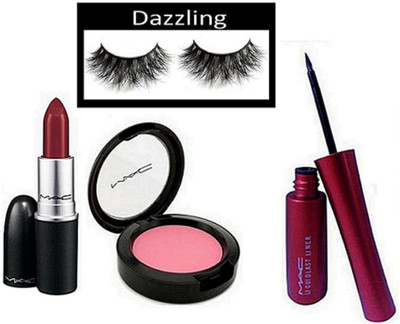 

dazzling Eyelashes, Mac Pink Blusher, Matte Finish Lipstick, Liquid Last Eyeliner(Set of 4)