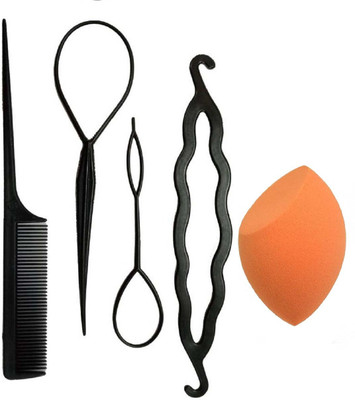 

Bella Hararo 5pc Set Hair Bun Maker, Shape Makeup Foundation Sponge Puff(Set of 5)