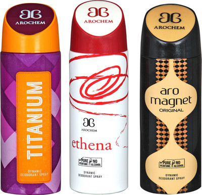 

arochem TITANIUM & ETHENA & ARO MAGNET DYNAMIC DEODORANT SPRAY Body Spray - For Men & Women(600 ml, Pack of 3)
