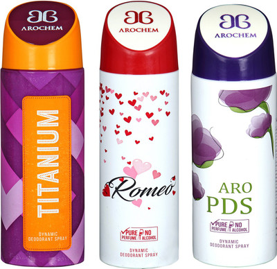 

arochem TITANIUM & ROMEO & ARO PDS DYNAMIC DEODORANT SPRAY Body Spray - For Men & Women(600 ml, Pack of 3)