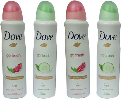 

Dove pomegranate 2 & Cucumber 2 (Pack of 4) Deodorant Spray - For Women(600 ml, Pack of 4)