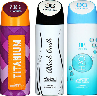 

arochem TITANIUM & BLACK OUDH & H20 DYNAMIC DEODORANT SPRAY Body Spray - For Men & Women(600 ml, Pack of 3)