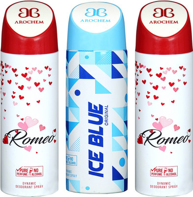 

arochem ROMEO & ICE BLUE DYNAMIC DEODORANT SPRAY Body Spray - For Men & Women(600 ml, Pack of 3)