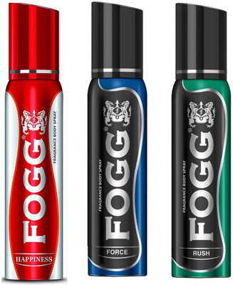 

Fogg Deodorant HAPPINESS, FORCE & RUSH 120ml x 3 New Body Spray - For Men & Women(360 ml, Pack of 3)