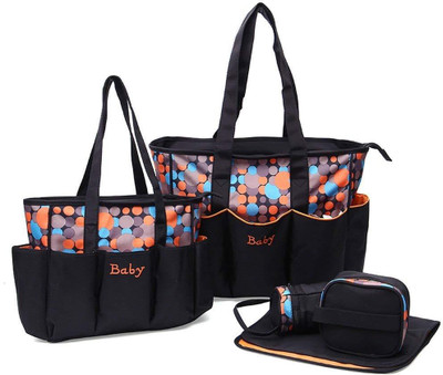 

Foolzy 5 Pieces Polka Dot Diaper Bags Set Waterproof and Multi-Function Large Baby Diaper Bag, Bags for Mom and Dad with Changing pad Baby Bag(Black)