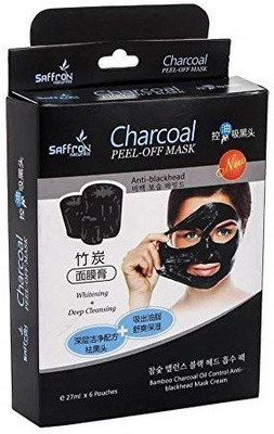 

Saffron Bamboo Charcoal Peel Off Mask - Oil Control Anti-Blackhead Mask Cream, 27ml (Pack of 6)(162 ml)