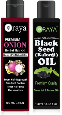 

ORAYA 100 % Pure & Organic Blackseed (kalonji) oil & Onion oil pack of 2 bottle 200ml Hair Oil (200 ml) Hair Oil(200 ml)