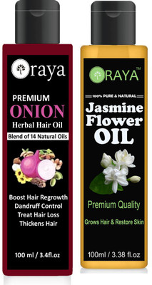 

ORAYA 100 % Pure & Organic Jasmine Flower oil & Onion oil pack of 2 bottle 200ml Hair Oil (200 ml) Hair Oil(200 ml)