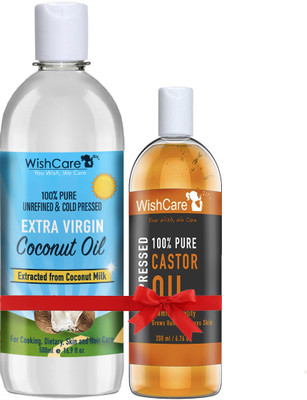 

WishCare Premium Cold Pressed Extra-Virgin Coconut Oil (500 Ml) & Castor Oil (200 Ml) Hair Oil(700 ml)