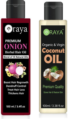

ORAYA 100 % Pure & Organic Extra Virgin Coconut oil & Onion oil pack of 2 bottle 200ml Hair Oil(200 ml)