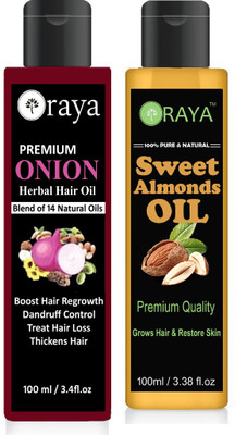 

ORAYA 100 % Pure & Organic Sweet Almonds oil & Onion oil pack of 2 bottle 200ml Hair Oil (200 ml) Hair Oil(200 ml)