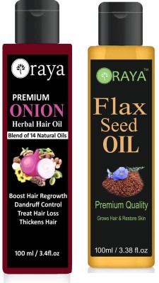 

ORAYA 100% Pure & Organic Onion Oil & Flaxseed Oil-(200ml) Hair Oil(200ML)-Pack OF-2-BOTTLE Hair Oil(200 ml)