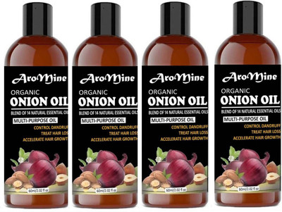 

AroMine Premium ONION Herbal Hair oil - For Hair Regrowth, Dandruff control, Treat hair loss & Thickens hair Combo pack of 4 bottles of 60 ml(240 ml) Hair Oil (240 ml) Hair Oil(240 ml)