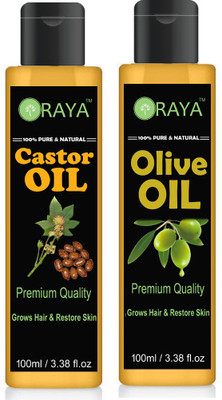 

ORAYA Extra Light Olive Oil and Castor Oil - 100 % Pure and Natural Combo of 2 No.100 ml Bottles(200 ml) Hair Oil (200 ml) Hair Oil(200 ml)