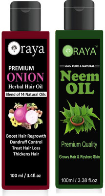 

ORAYA 100 % Pure & Organic Neem oil & Onion oil pack of 2 bottle 200ml Hair Oil (200 ml) Hair Oil(200 ml)