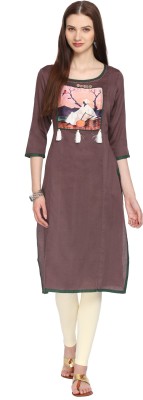 Alena Women Applique Straight Kurta(Brown)