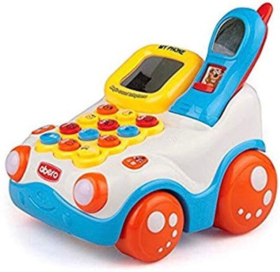 

WAMA RETAILS Cordless Telephone for Toddlers and Kids with Music, Wheels, Sound, Creative, Smart Speaking Features and a Display with Light.(Orange)