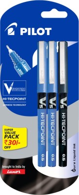 Pilot V5 (Pack of 3) Liquid Ink Rollerball Pen(Pack of 3, Blue, Black)