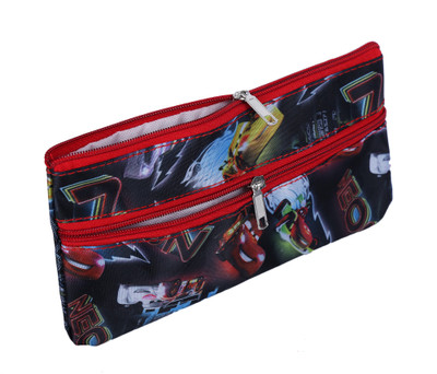 

AutoVHPR Canvas students 2 zipper pouch for stationery . Art Canvas Pencil Box(Set of 1, Red)