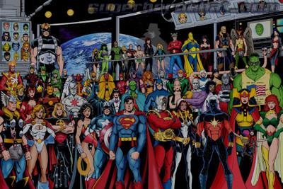 

Comics Collage Superman Firestorm Thor Power Girl Green Arrow Wonder Woman Captain America Batman Cheetara She-Hulk Green Lantern Flash Red Tornado Hulk Hawkgirl Iron Man HD Wallpaper Background Fine Art Print(12 inch X 18 inch, Rolled)