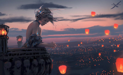 

GhostBlade Girl Grey Hair Landscape Lantern Sad Frameless Fine Quality Poster Photographic Paper(12 inch X 18 inch, Rolled)