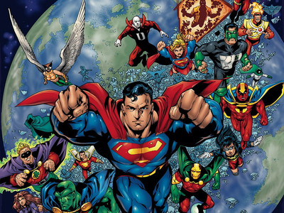 

Justice League Of America Green Lantern Flash Martian Manhunter Superman Deadman Supergirl Frameless Fine Quality Poster Paper Print(12 inch X 18 inch, Rolled)