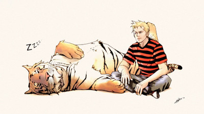 

Akhuratha -alternative-art-calvin-and-hobbes-comicsleepingtriped-clothing-tigers Wall Poster Paper Print(12 inch X 18 inch, Rolled)