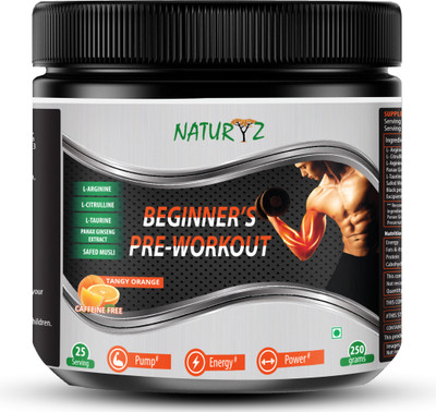 

NATURYZ BEGINNER’S PRE-WORKOUT Supplement Nitric Oxide Booster (Caffeine Free) EAA (Essential Amino Acids)(250 g, Tangy Orange)