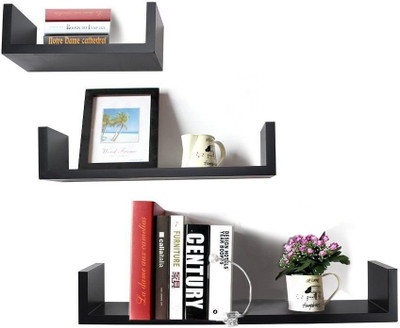 ENCORE DECOR U Shape MDF (Medium Density Fiber) Wall Shelf(Number of Shelves - 3, Black)