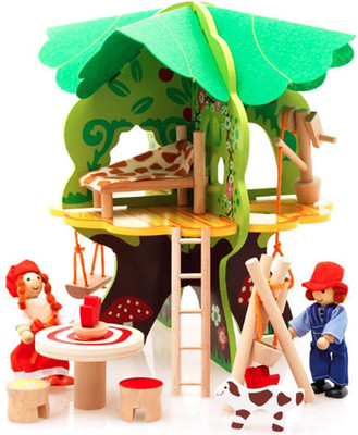 

Stylo Wooden 3D Puzzle Tree Doll House Toys with Furniture and Miniature Dolls
