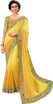 jashvicreation Solid/Plain Bollywood Georgette Saree(Yellow)