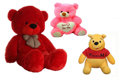

Arvel three combo pack red teddy 3 feet /pooh /18 cm pink teddy bear/ lovely teddy bear/ high quality teddy bear /sweet and soft teddy bear - 90.44 cm(Red, Pink, Yellow), Pink;red;yellow