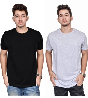 Brand Of Amazing Trends Solid Couple Round Neck Black, Grey T-Shirt