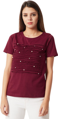 Miss Chase Casual Regular Sleeve Embellished Women Maroon Top