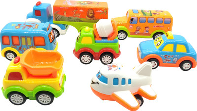 

Emob Pack of 7 Mini Cute Pull Back and Go Friction Powered Fun Autos Vehicles Toys for Kids(Multicolor)